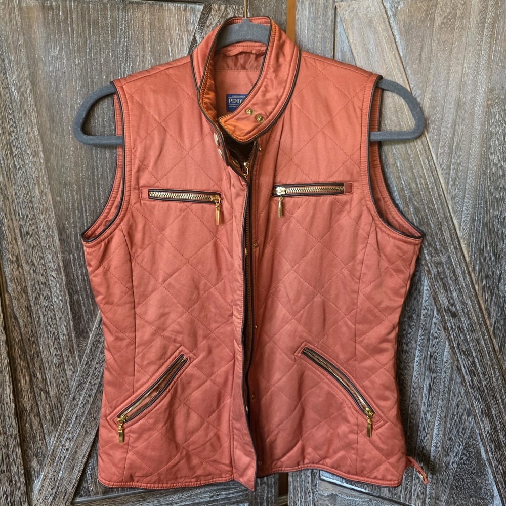 Pendleton Jacket Women's Size Small Orange Quilted Vest Full Zip Pockets